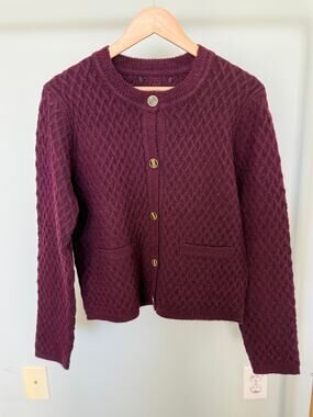 Burgundy Textured Knit Button Cardigan Sweater